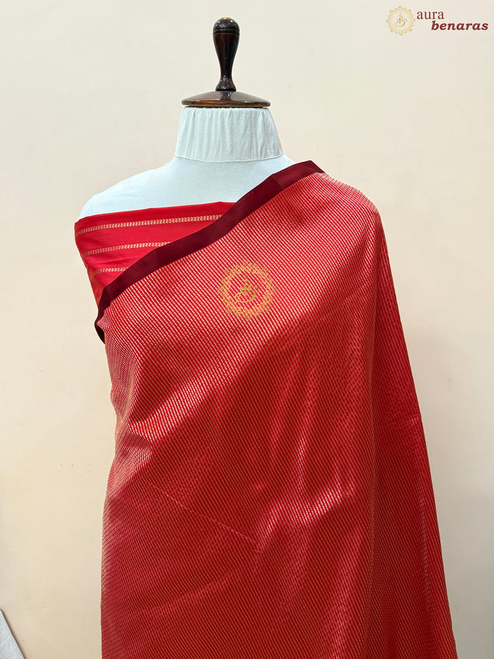 Red Pure Katan Silk Banarasi Handloom Saree with Stripes