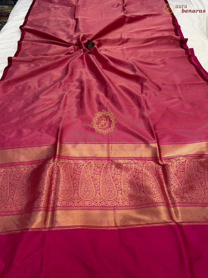Rani Pink Pure Katan Silk Banarasi Handloom Saree with Stripes