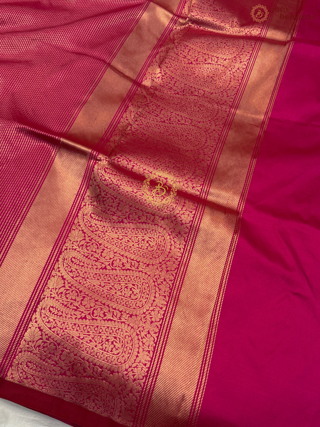 Rani Pink Pure Katan Silk Banarasi Handloom Saree with Stripes