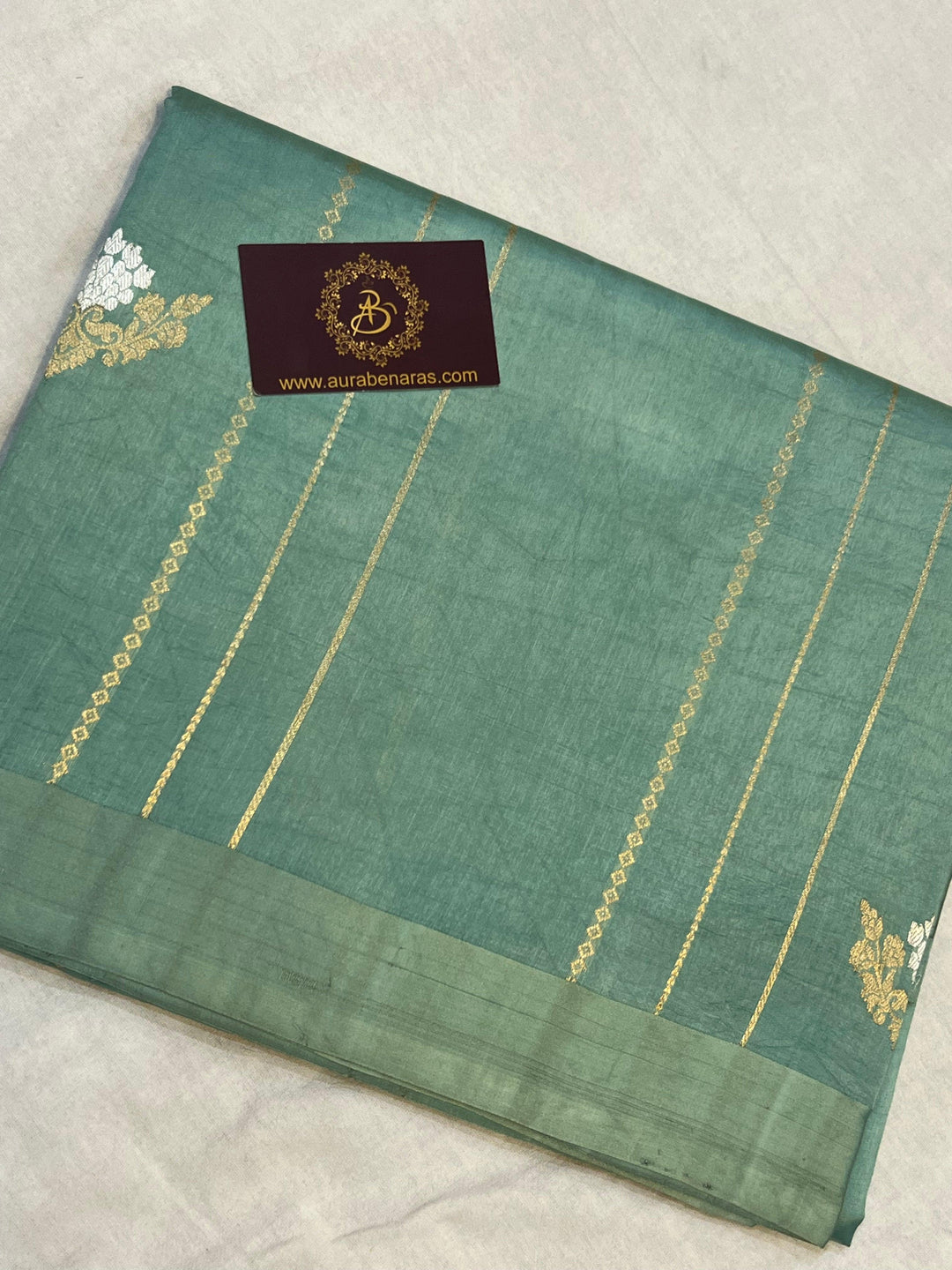 Greyish Green Pure Banarasi Handloom Silk Saree - Aura Benaras