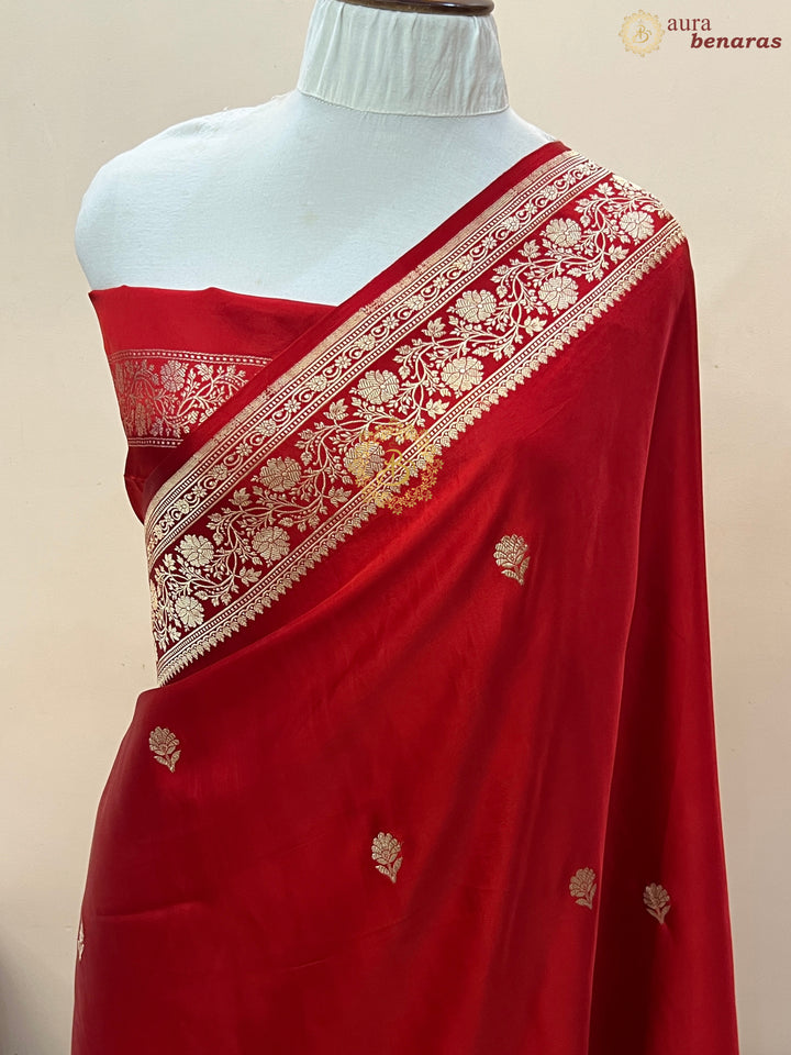 Red Pure Mashru Silk Handloom Banarasi Saree