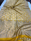 Yellow Pure Banarasi Handloom Katan Silk Saree - Aura Benaras