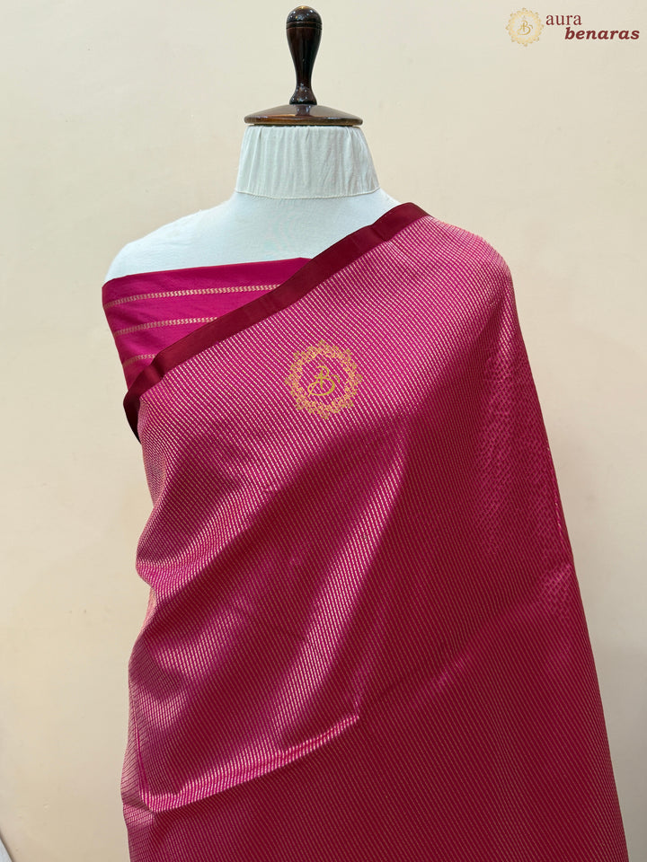 Rani Pink Pure Katan Silk Banarasi Handloom Saree with Stripes