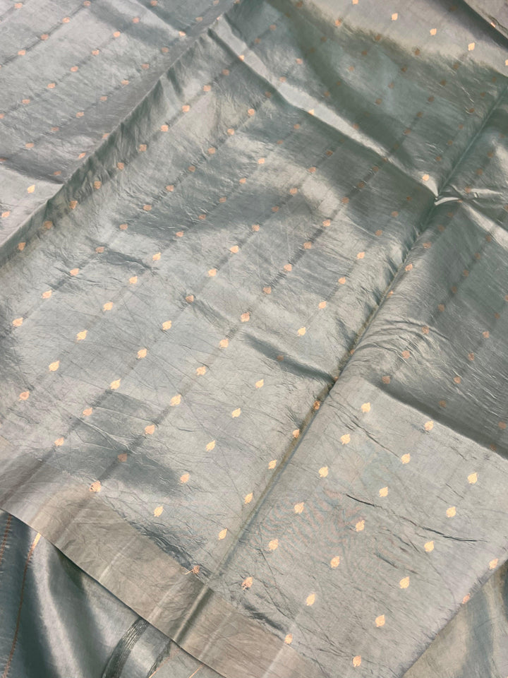 Greyish Green Pure Banarasi Handloom Silk Saree - Aura Benaras