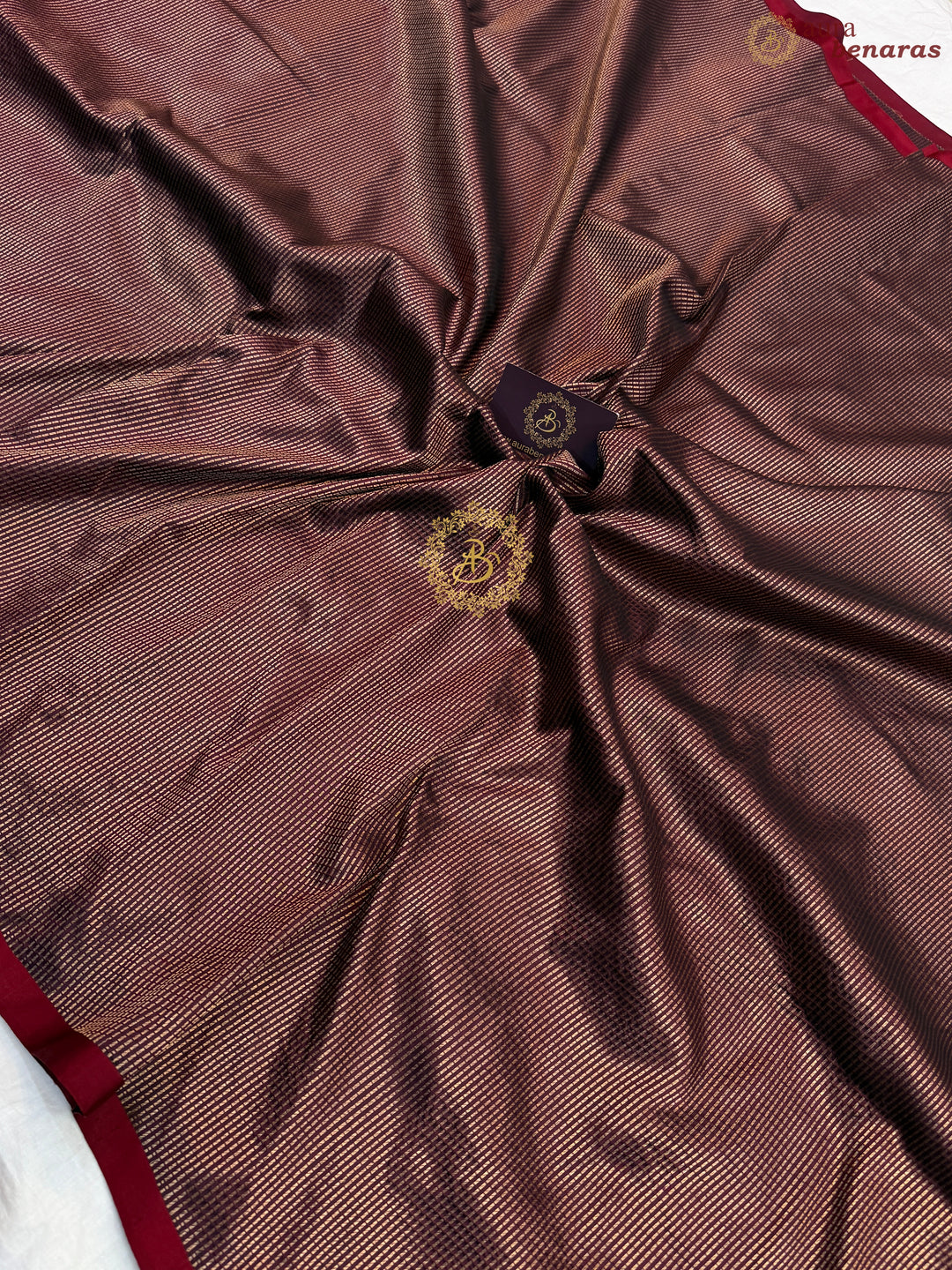 Wine Pure Katan Silk Banarasi Handloom Saree with Stripes