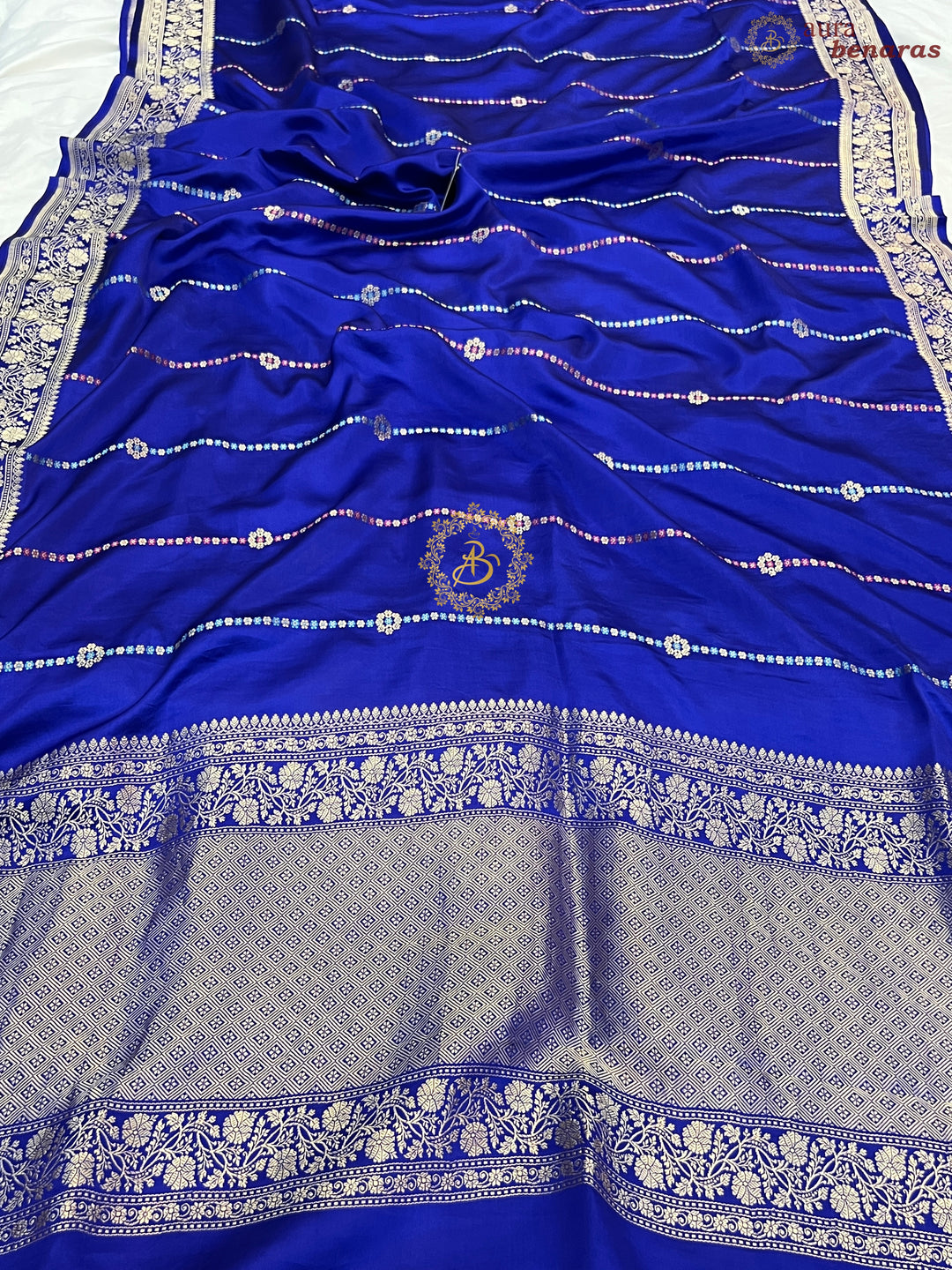Royal Blue Pure Mashru Silk Handloom Banarasi Saree