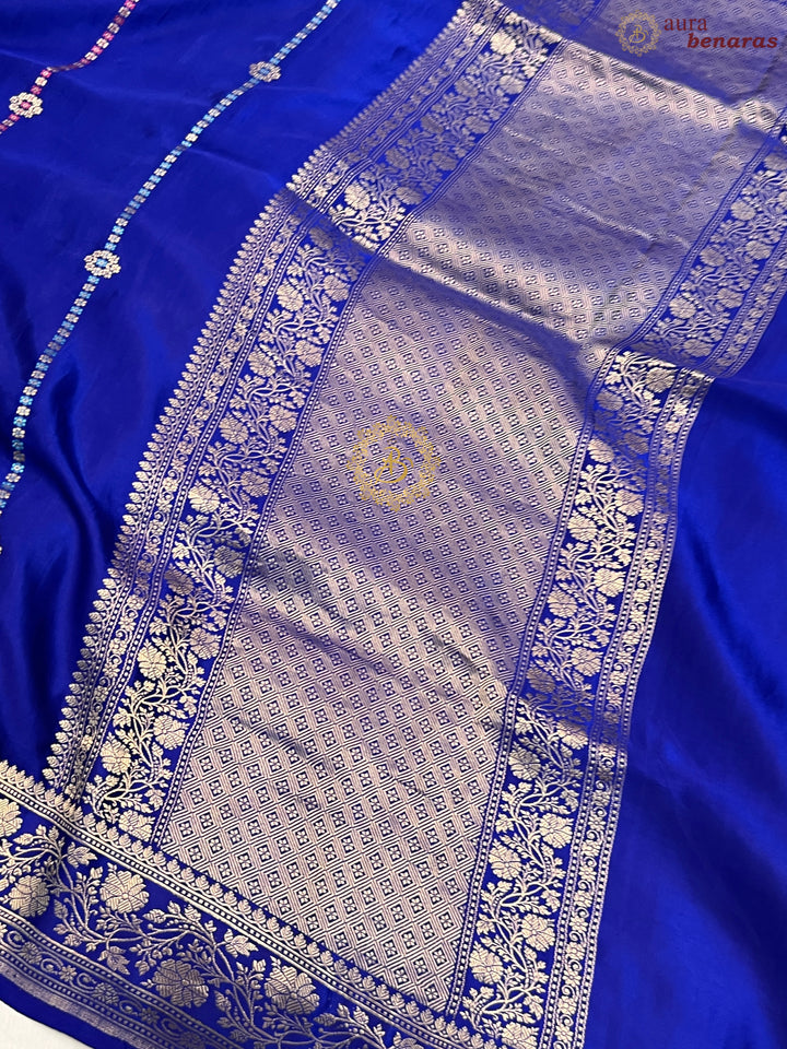 Royal Blue Pure Mashru Silk Handloom Banarasi Saree