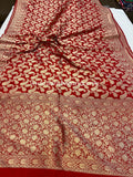 Red Pure Banarasi Handloom Katan Silk Saree - Aura Benaras