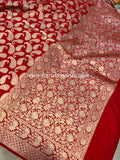 Red Pure Banarasi Handloom Katan Silk Saree - Aura Benaras