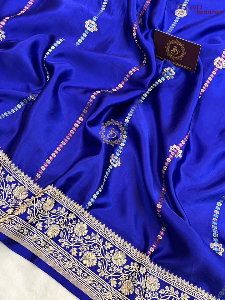 Royal Blue Pure Mashru Silk Handloom Banarasi Saree