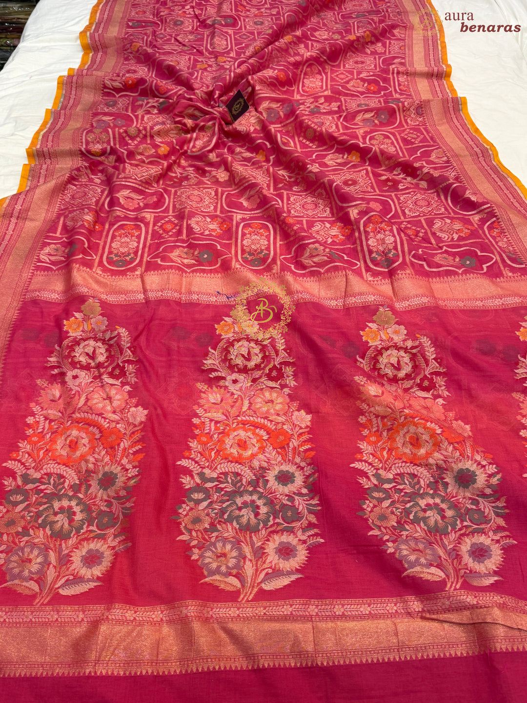 Bubblegum Pink Pure Cotton Silk Handloom Banarasi Saree