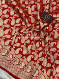 Red Pure Banarasi Handloom Katan Silk Saree - Aura Benaras