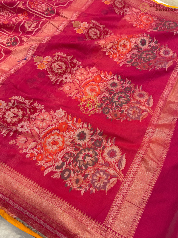 Bubblegum Pink Pure Cotton Silk Handloom Banarasi Saree