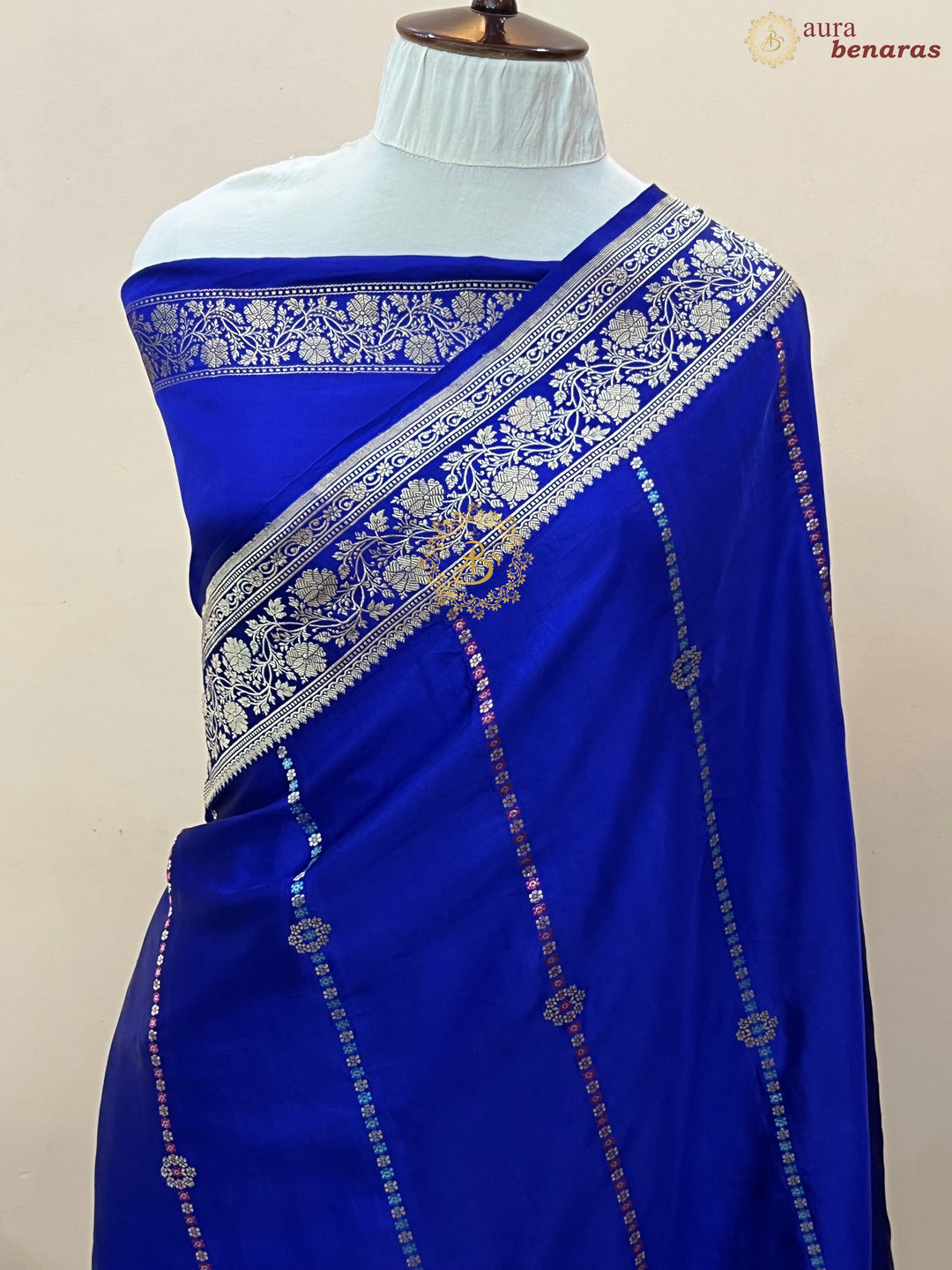 Royal Blue Pure Mashru Silk Handloom Banarasi Saree