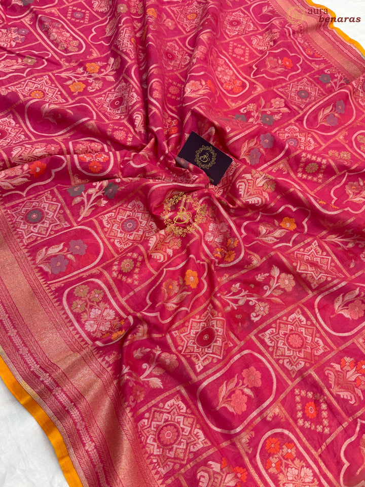 Bubblegum Pink Pure Cotton Silk Handloom Banarasi Saree