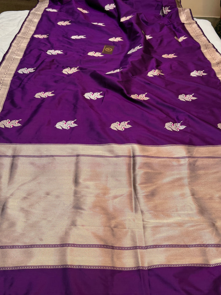 Deep Purple Pure Katan Silk Handloom Banarasi Saree – Aura Benaras