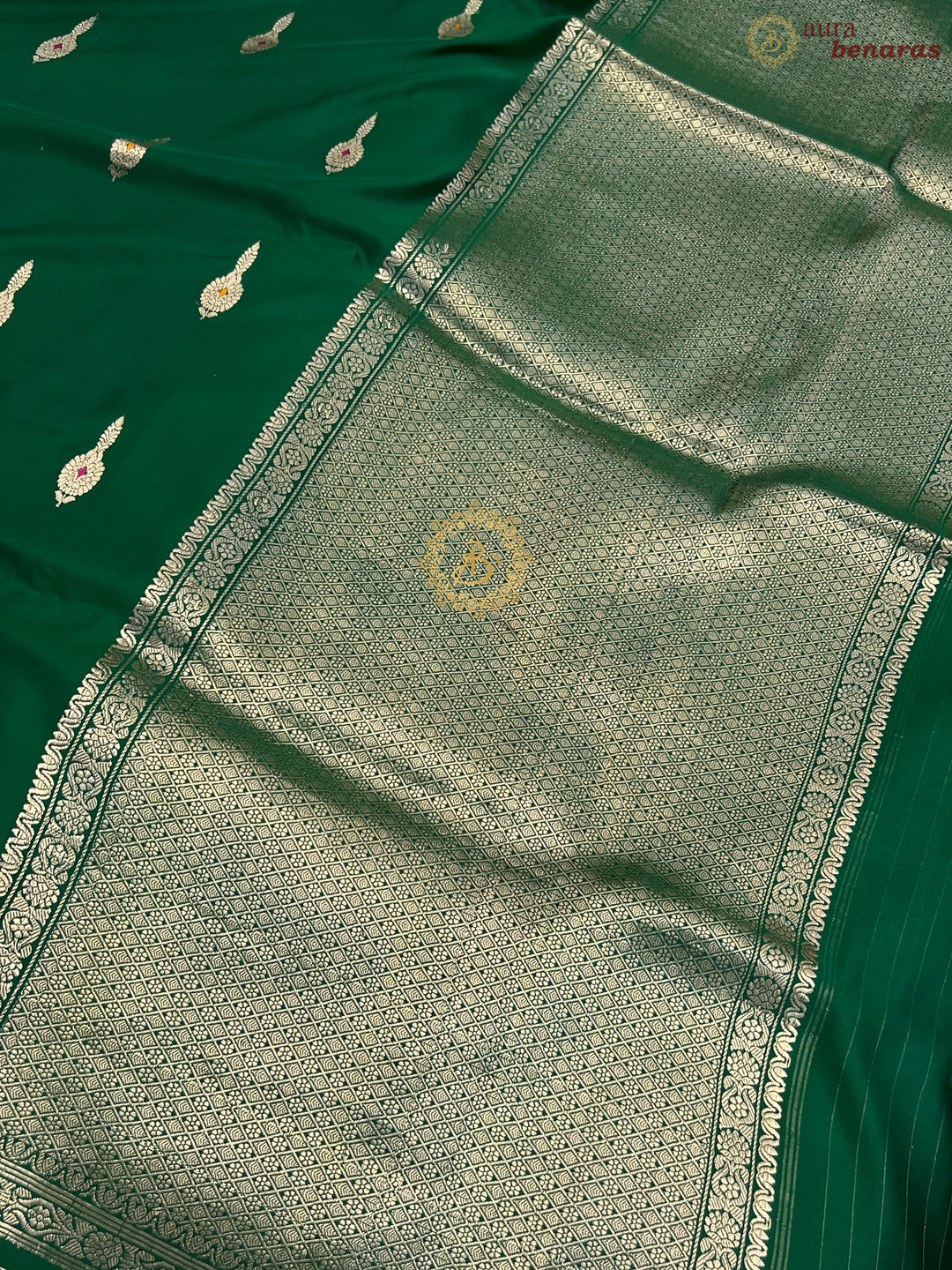 Bottle Green Pure Mashru Silk Handloom Banarasi Saree