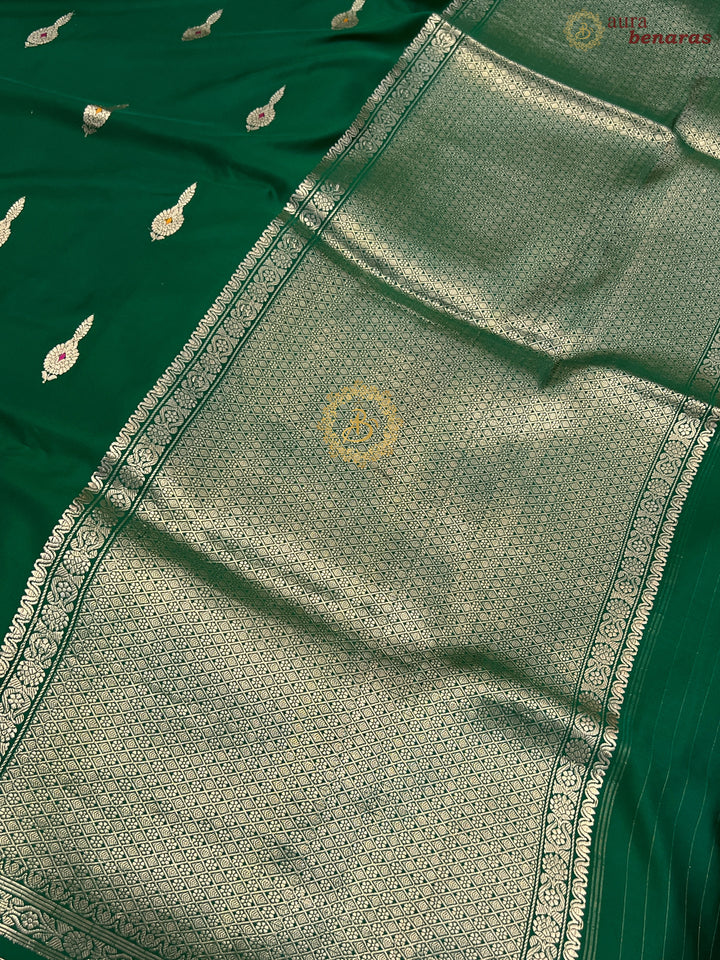 Bottle Green Pure Mashru Silk Handloom Banarasi Saree