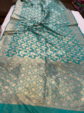 Turquoise Blue Pure Banarasi Handloom Katan Silk Saree - Aura Benaras