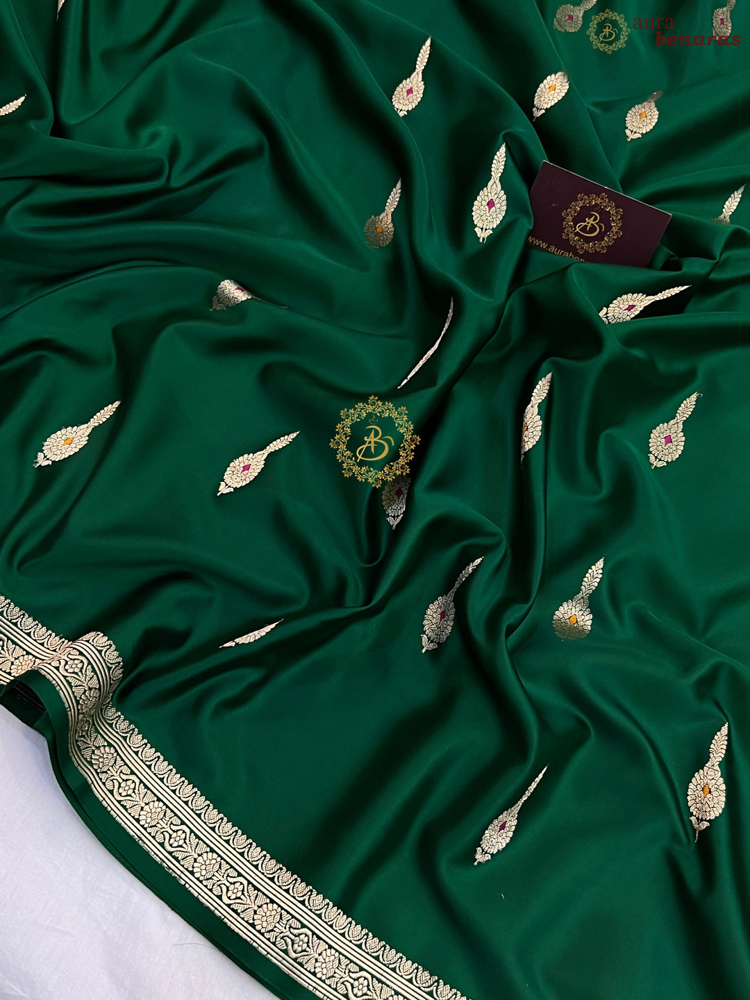 Bottle Green Pure Mashru Silk Handloom Banarasi Saree