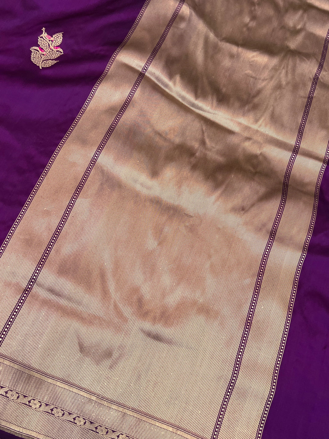 Deep Purple Pure Katan Silk Handloom Banarasi Saree – Aura Benaras