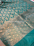 Turquoise Blue Pure Banarasi Handloom Katan Silk Saree - Aura Benaras