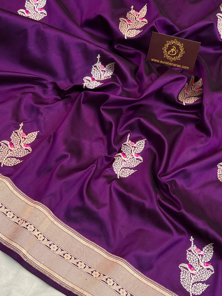 Deep Purple Pure Katan Silk Handloom Banarasi Saree – Aura Benaras