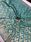 Turquoise Blue Pure Banarasi Handloom Katan Silk Saree - Aura Benaras