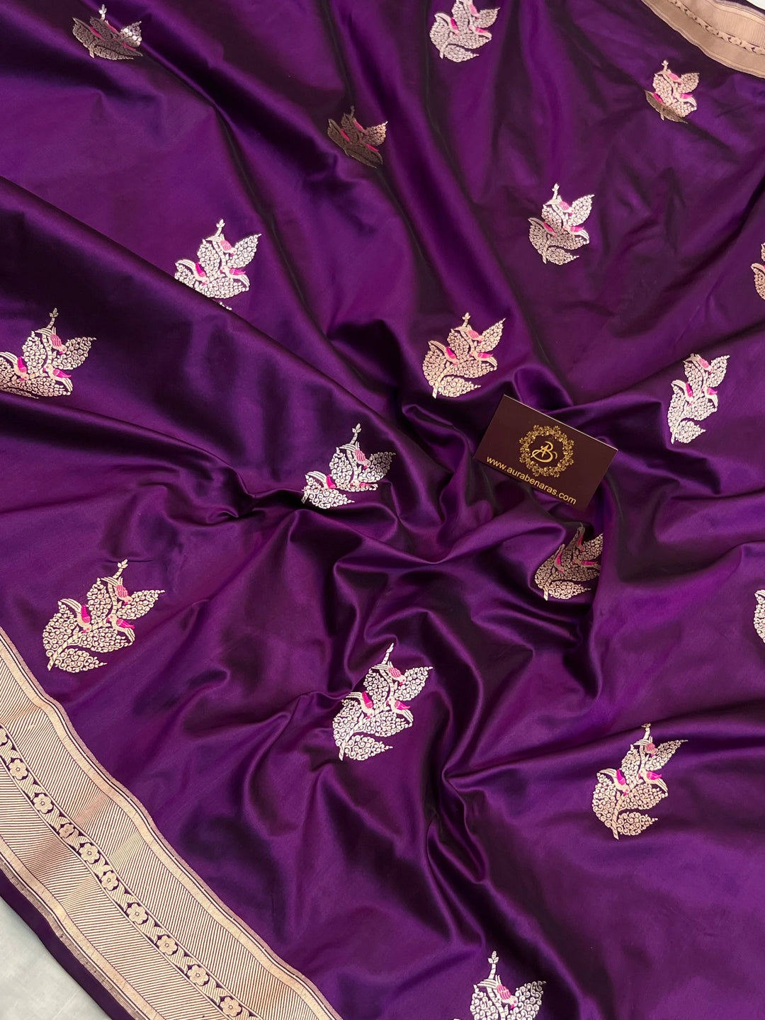 Deep Purple Pure Katan Silk Handloom Banarasi Saree – Aura Benaras
