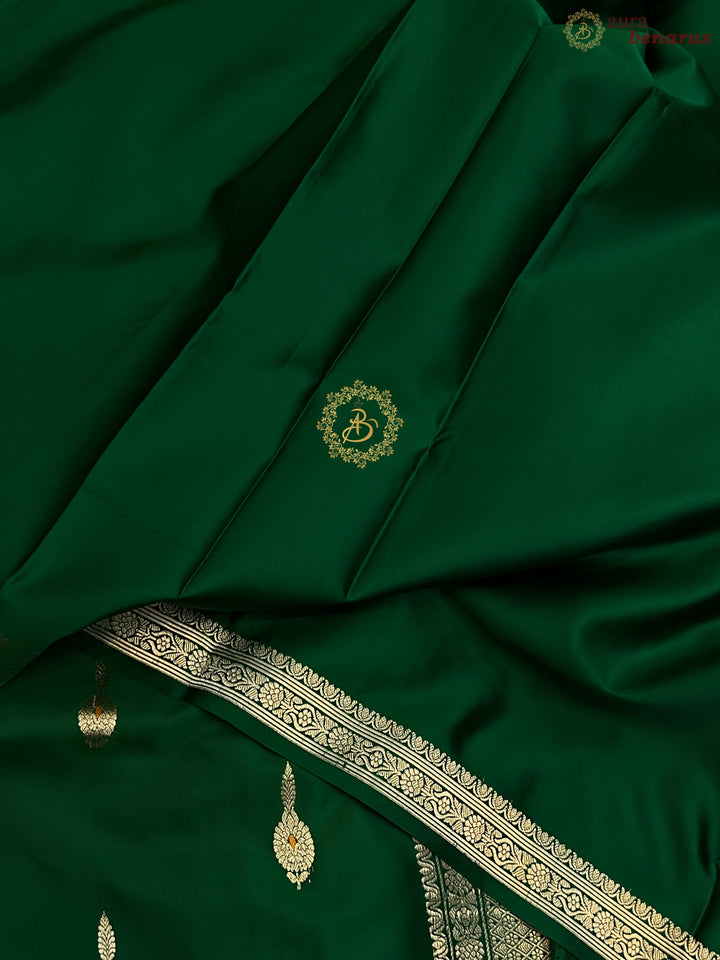 Bottle Green Pure Mashru Silk Handloom Banarasi Saree