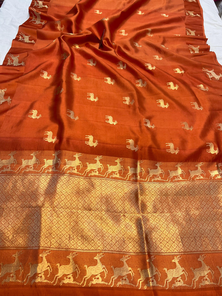 Orange Pure Banarasi Handloom Silk Saree - Aura Benaras