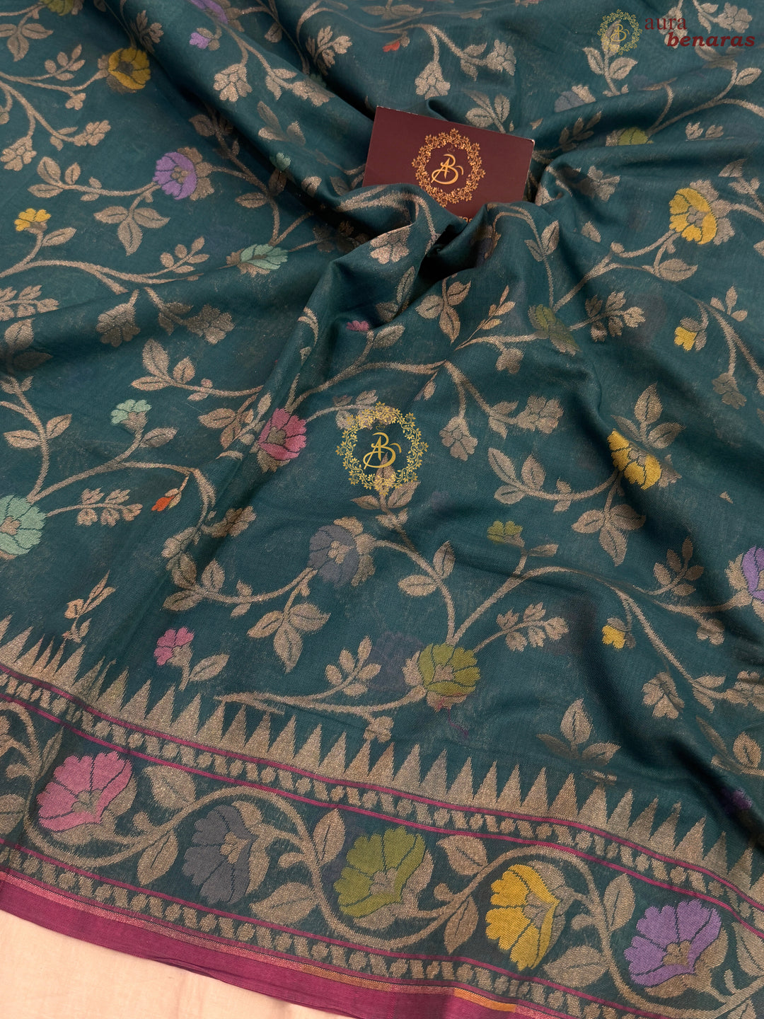 Rama Blue Pure Cotton Silk Handloom Banarasi Saree