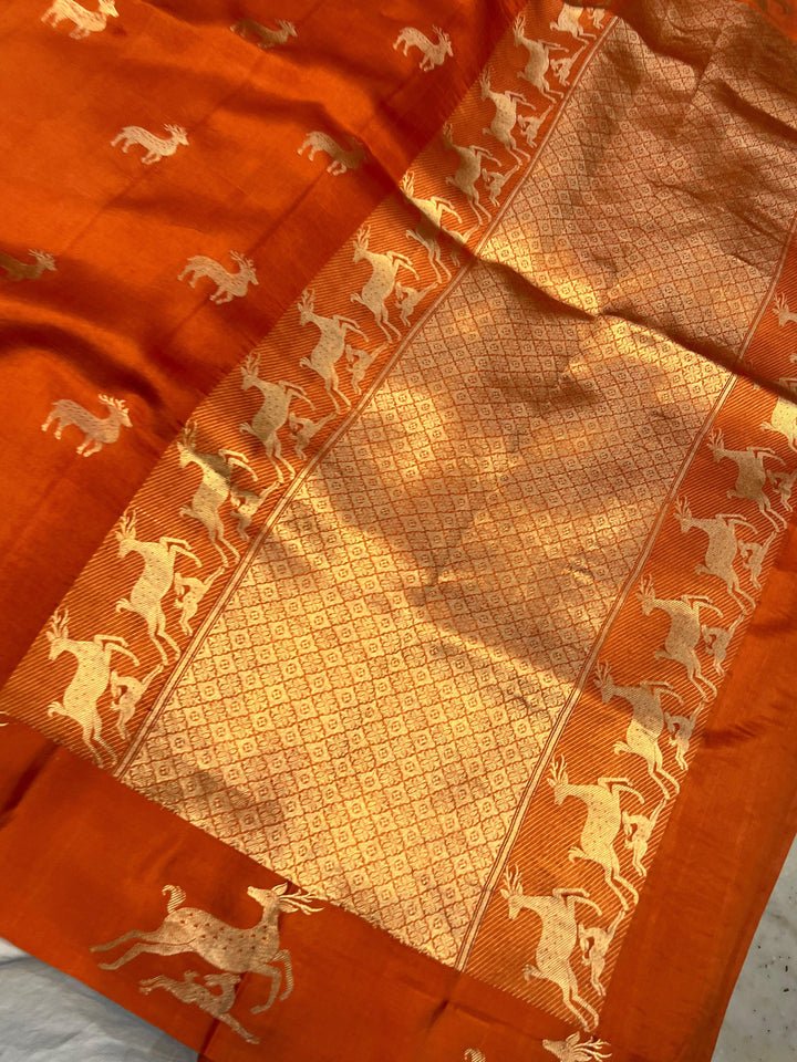 Orange Pure Banarasi Handloom Silk Saree - Aura Benaras