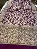 Wine Pure Banarasi Handloom Katan Silk Saree - Aura Benaras