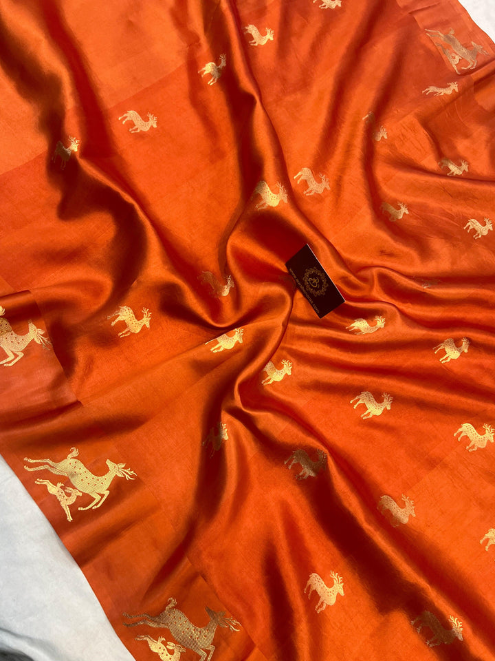 Orange Pure Banarasi Handloom Silk Saree - Aura Benaras