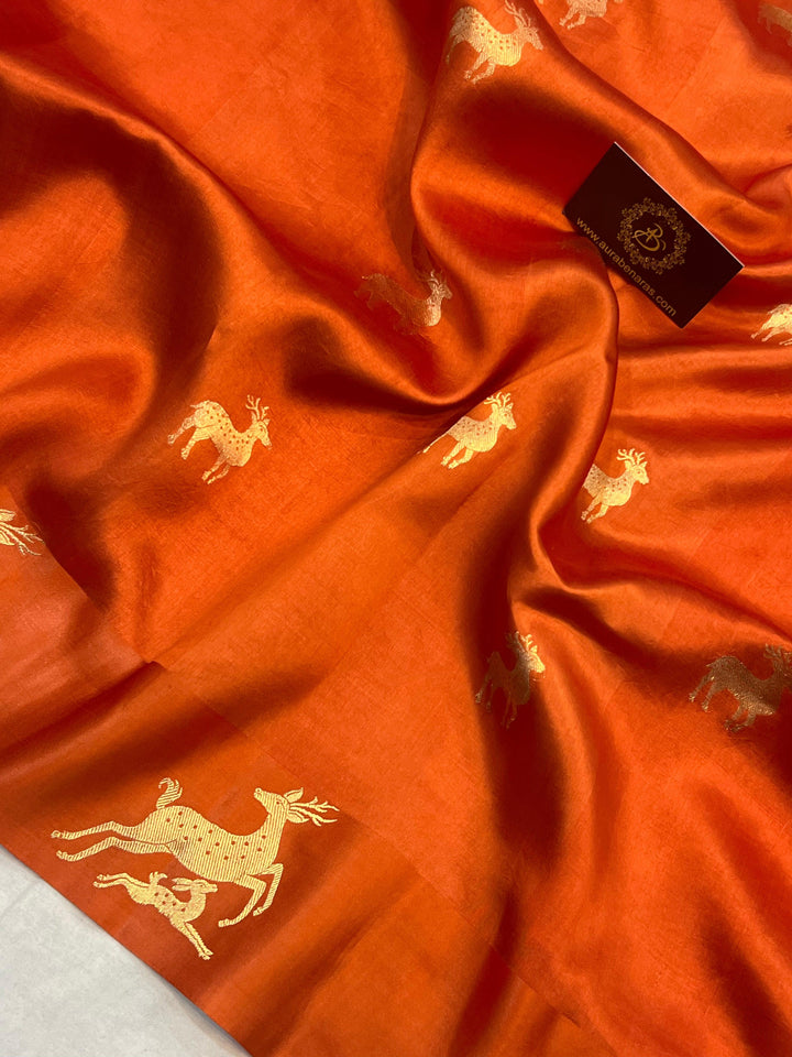 Orange Pure Banarasi Handloom Silk Saree - Aura Benaras