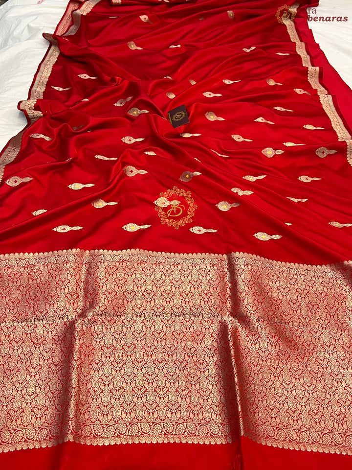 Red Pure Mashru Silk Handloom Banarasi Saree