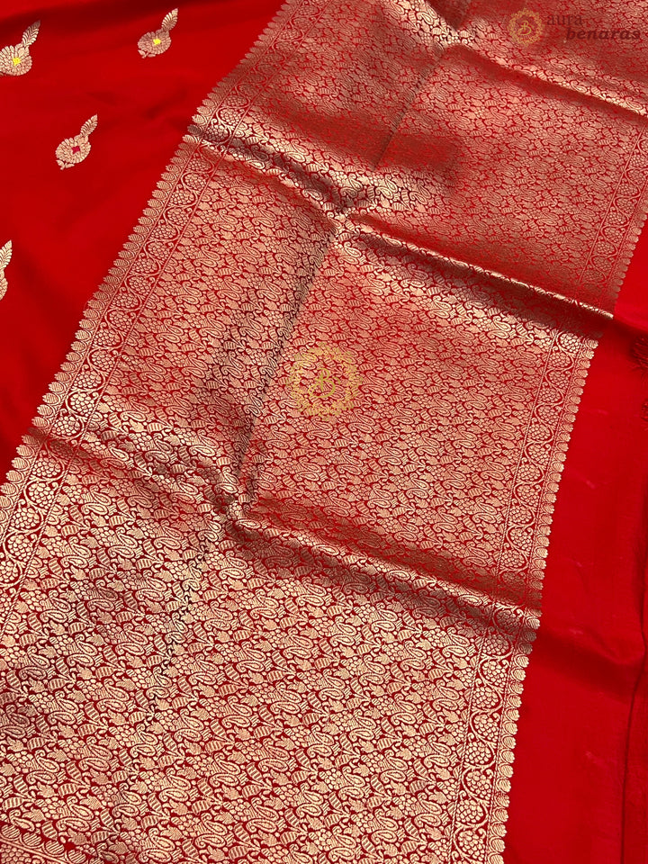Red Pure Mashru Silk Handloom Banarasi Saree