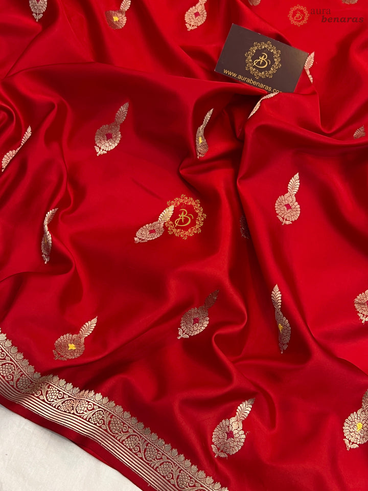 Red Pure Mashru Silk Handloom Banarasi Saree