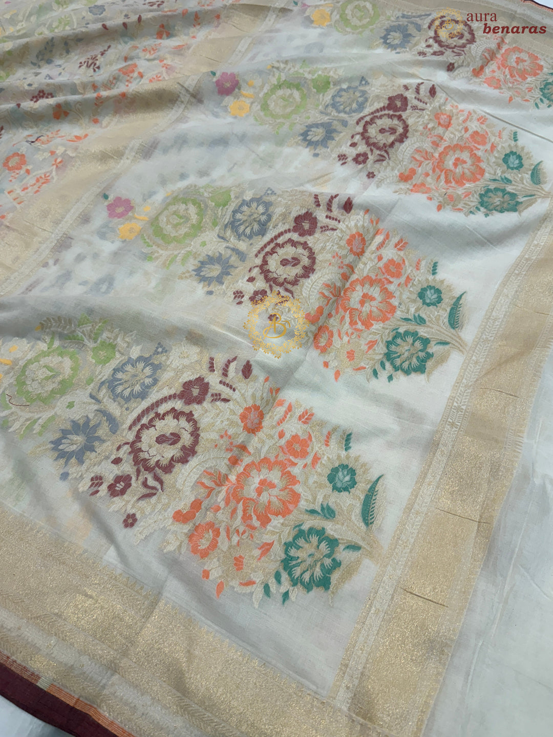 White Pure Cotton Silk Handloom Banarasi Saree