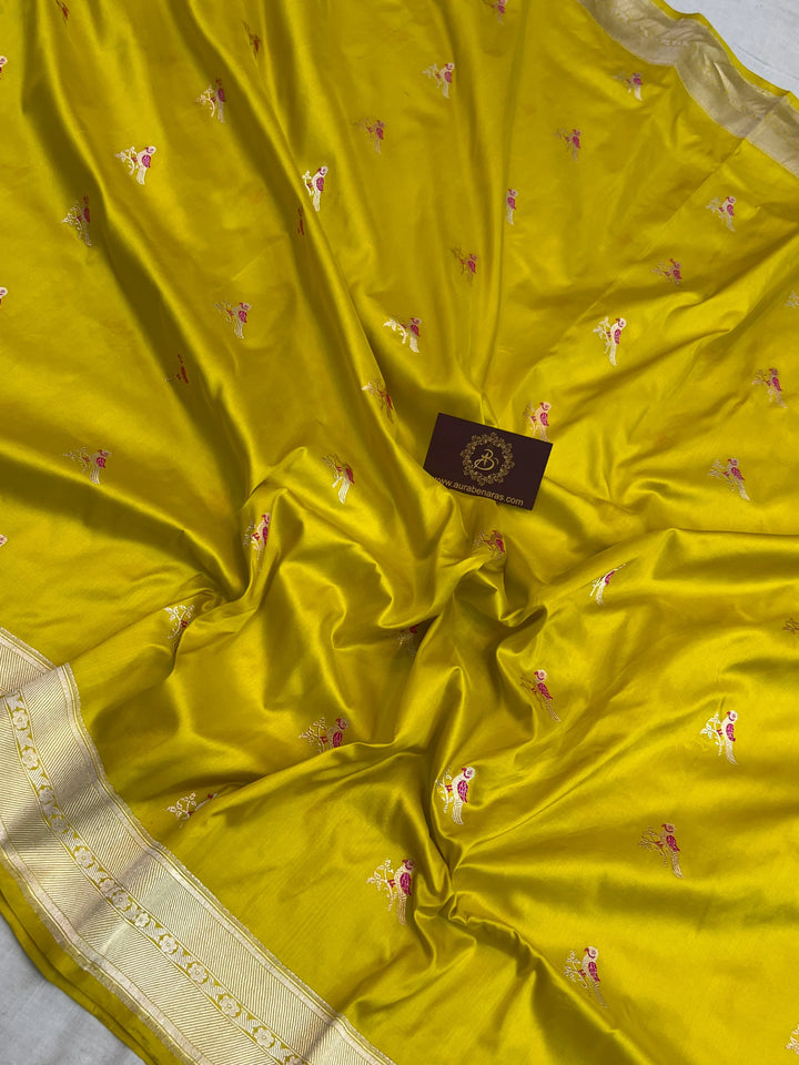 Yellow Pure Katan Silk Handloom Banarasi Saree – Aura Benaras