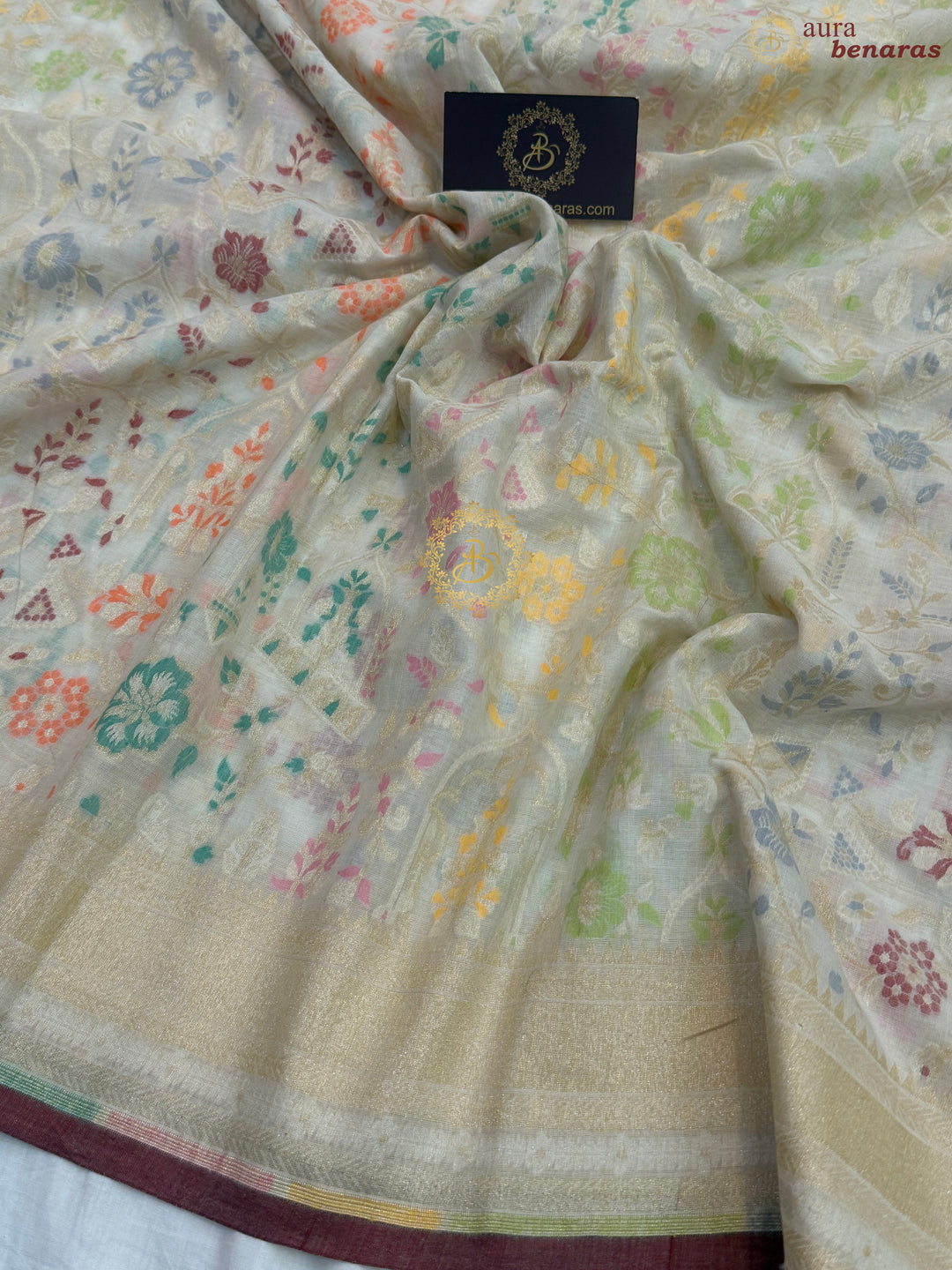 White Pure Cotton Silk Handloom Banarasi Saree