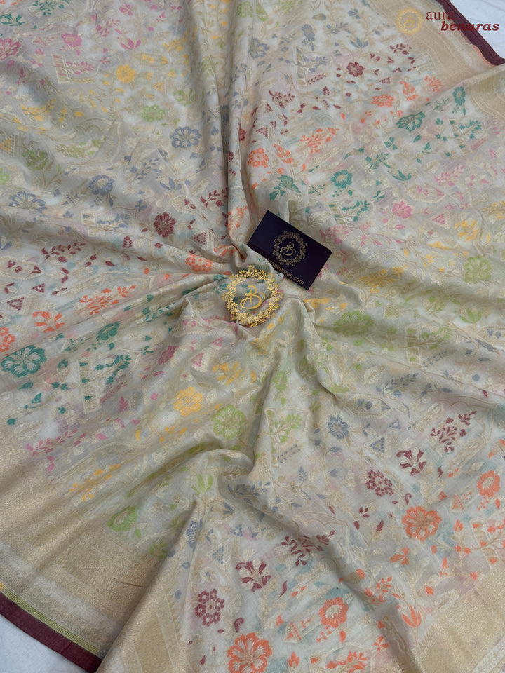 White Pure Cotton Silk Handloom Banarasi Saree