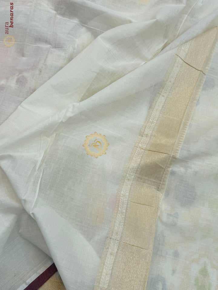White Pure Cotton Silk Handloom Banarasi Saree