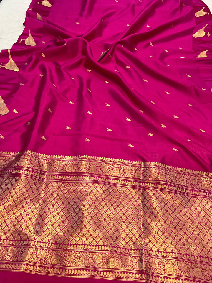 Rani Pink Pure Banarasi Handloom Silk Saree - Aura Benaras