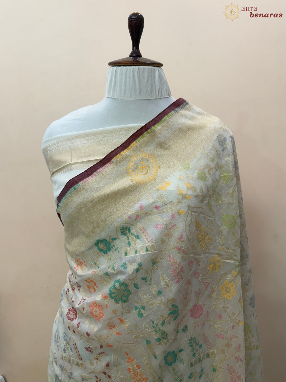 White Pure Cotton Silk Handloom Banarasi Saree