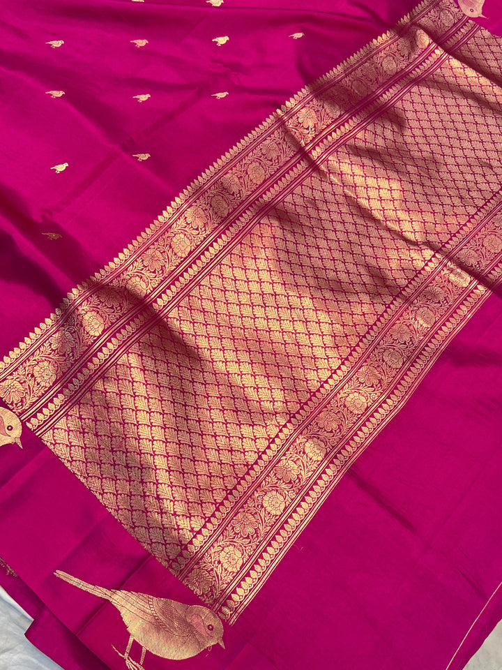 Rani Pink Pure Banarasi Handloom Silk Saree - Aura Benaras