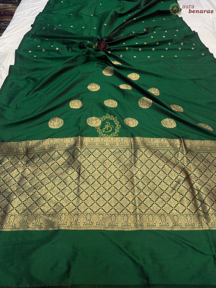 Bottle Green Pure Katan Silk Handloom Banarasi Saree