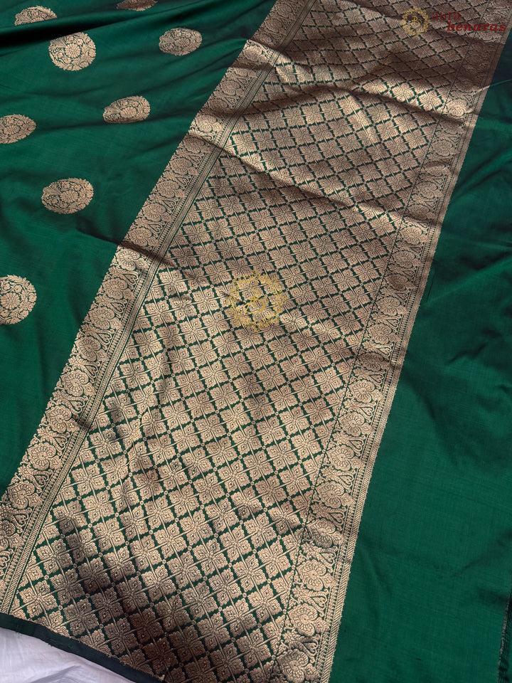 Bottle Green Pure Katan Silk Handloom Banarasi Saree
