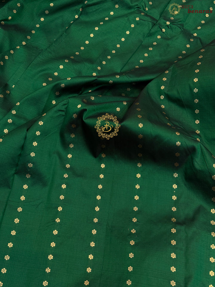 Bottle Green Pure Katan Silk Handloom Banarasi Saree